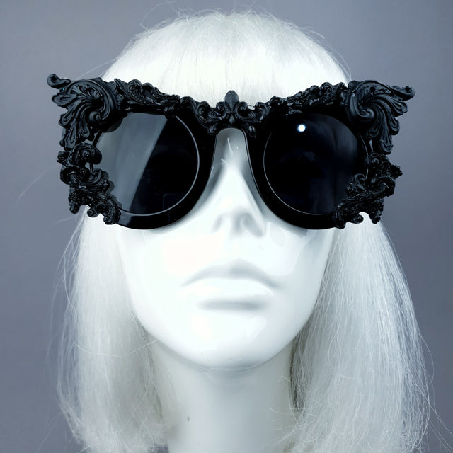 Pearls & Swine Black Filigree Ornate Sunglasses "Dabria"