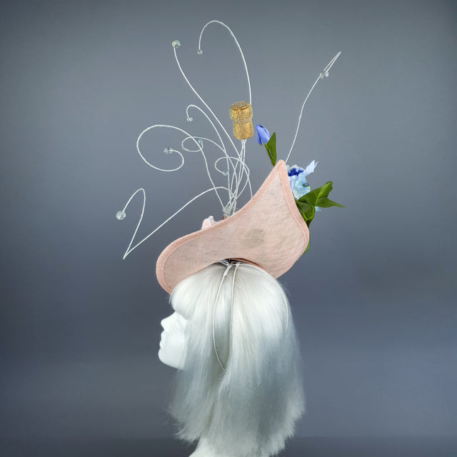 "Pop!" Pink Champagne Bottle Glitter Hat