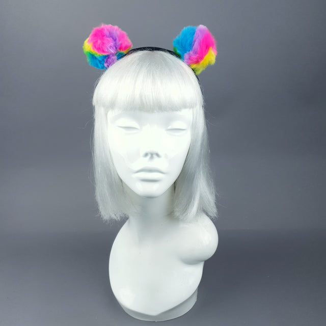 Rainbow Faux Fur Pompom Headpiece