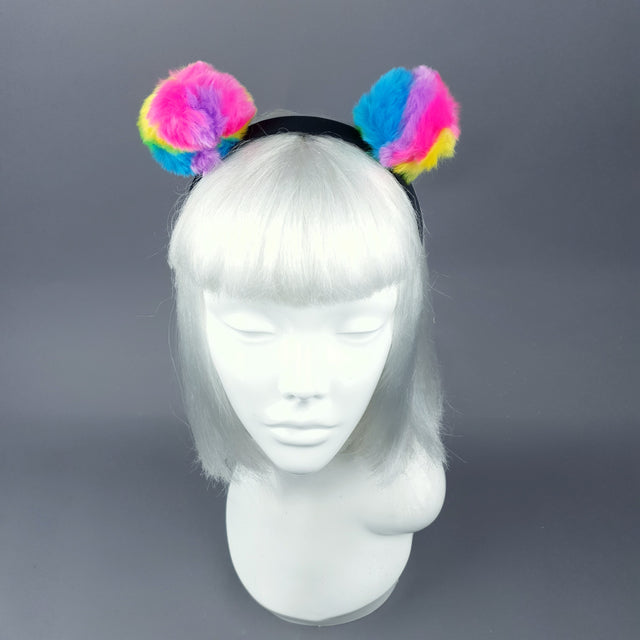 Rainbow Faux Fur Pompom Headpiece
