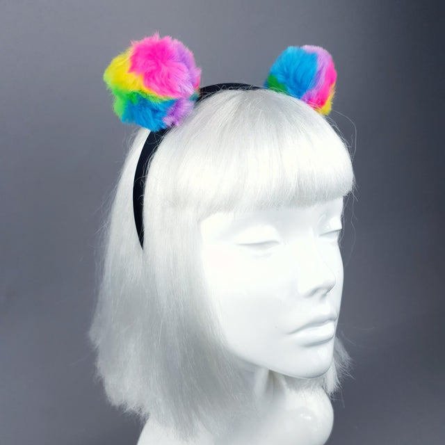 Rainbow Faux Fur Pompom Headpiece