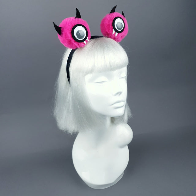 Pink Eye Devil Faux Fur Pompom Headpiece