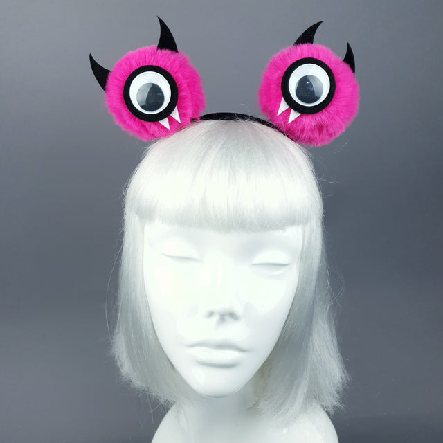 Pink Eye Devil Faux Fur Pompom Headpiece