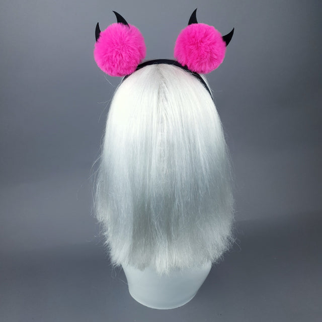 Pink Eye Devil Faux Fur Pompom Headpiece