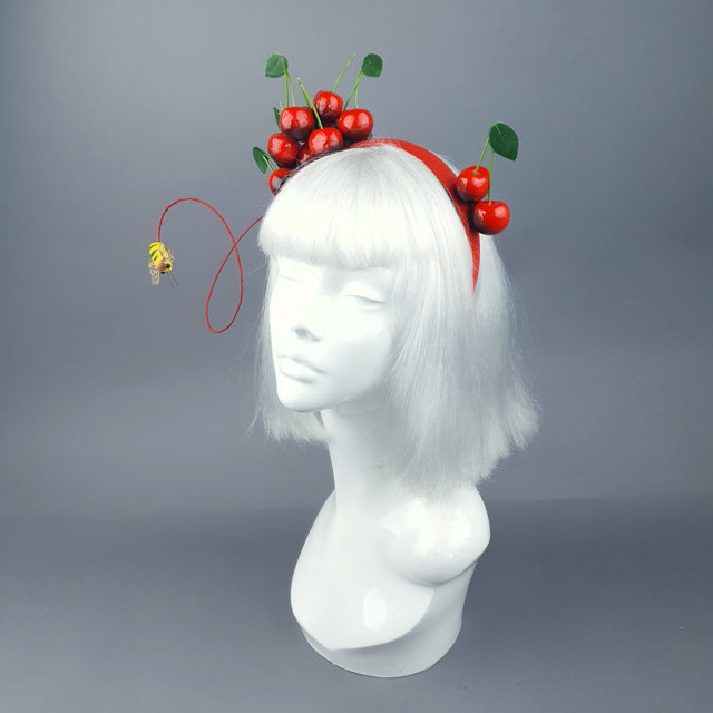 "Cirera" Red Cherry & Bee Headpiece