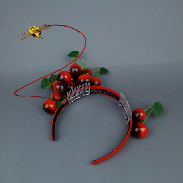"Cirera" Red Cherry & Bee Headpiece