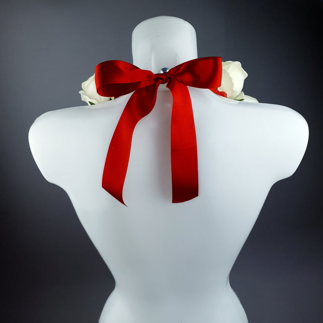 "Gouge Away" Ivory Rose, Anatomical Heart & Skulls Neckpiece