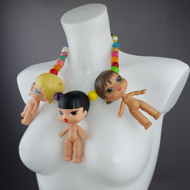 "Amica" Colourful Dollies Head Statement Necklace