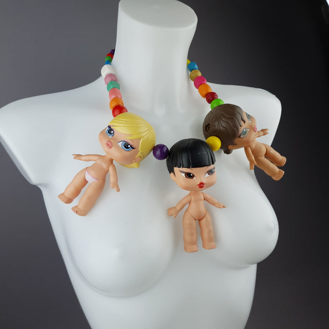"Amica" Colourful Dollies Head Statement Necklace