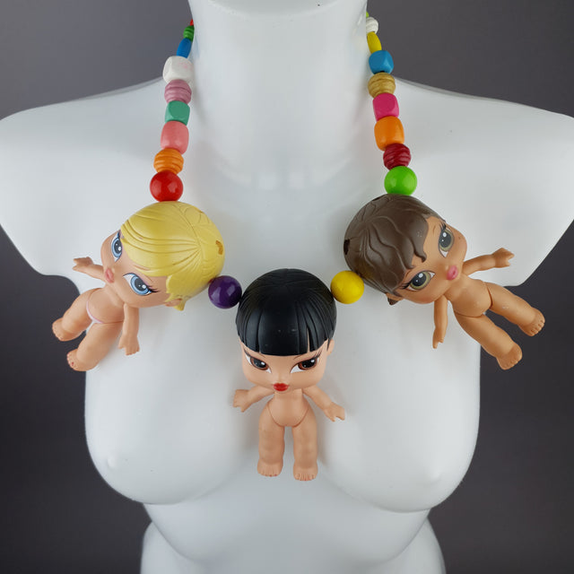 "Amica" Colourful Dollies Head Statement Necklace