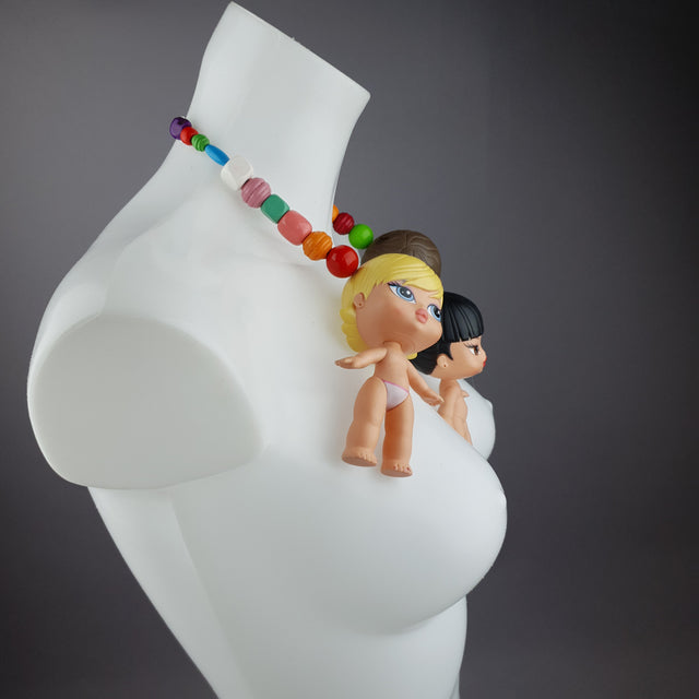 "Amica" Colourful Dollies Head Statement Necklace