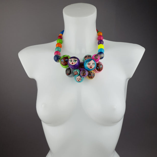 "Colourful Poppets" Bubble DollFace Necklace