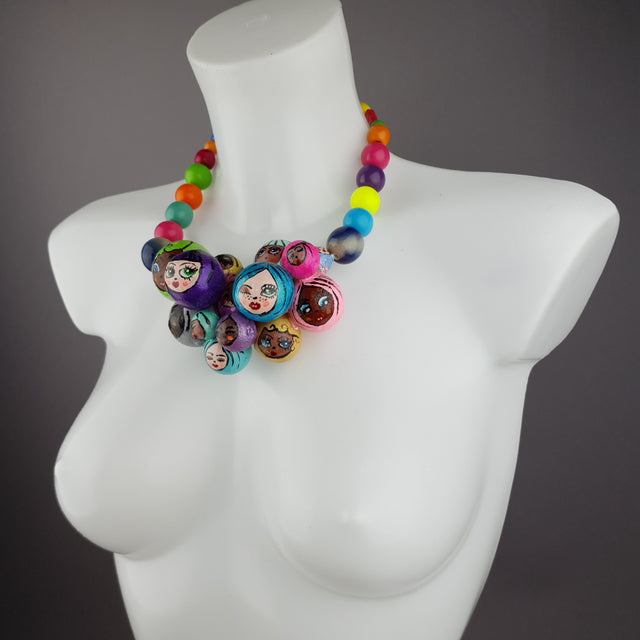 "Colourful Poppets" Bubble DollFace Necklace