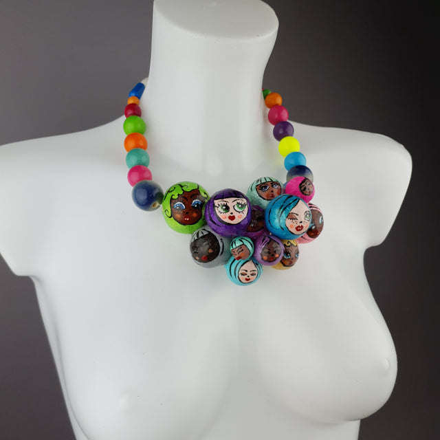 "Colourful Poppets" Bubble DollFace Necklace