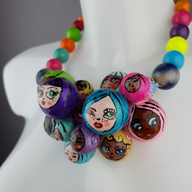 "Colourful Poppets" Bubble DollFace Necklace