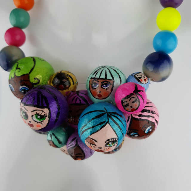 "Colourful Poppets" Bubble DollFace Necklace