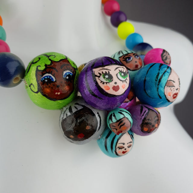 "Colourful Poppets" Bubble DollFace Necklace