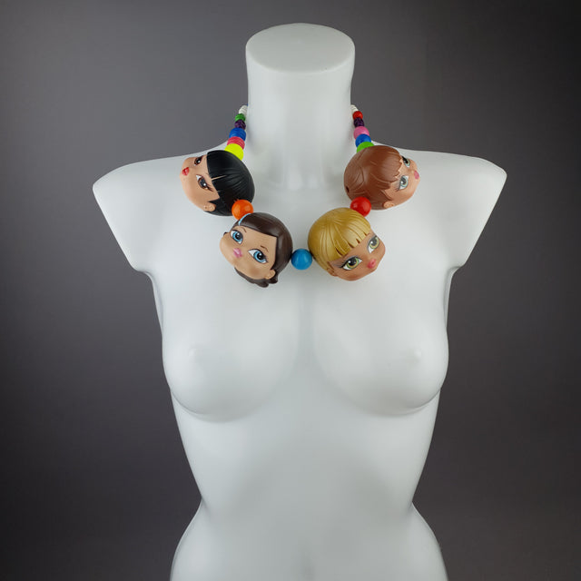 "Many Heads Are Better Than 1" Colourful Doll Head Statement Necklace