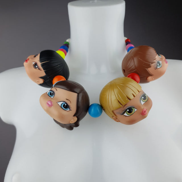 "Many Heads Are Better Than 1" Colourful Doll Head Statement Necklace