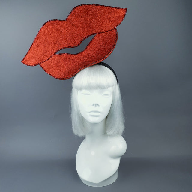 "Smooch" Giant Red Glitter Lips Headpiece
