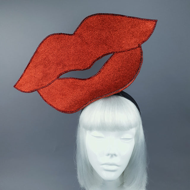 "Smooch" Giant Red Glitter Lips Headpiece