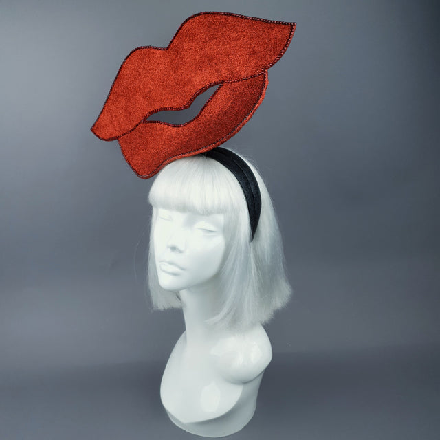 "Smooch" Giant Red Glitter Lips Headpiece