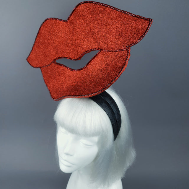 "Smooch" Giant Red Glitter Lips Headpiece