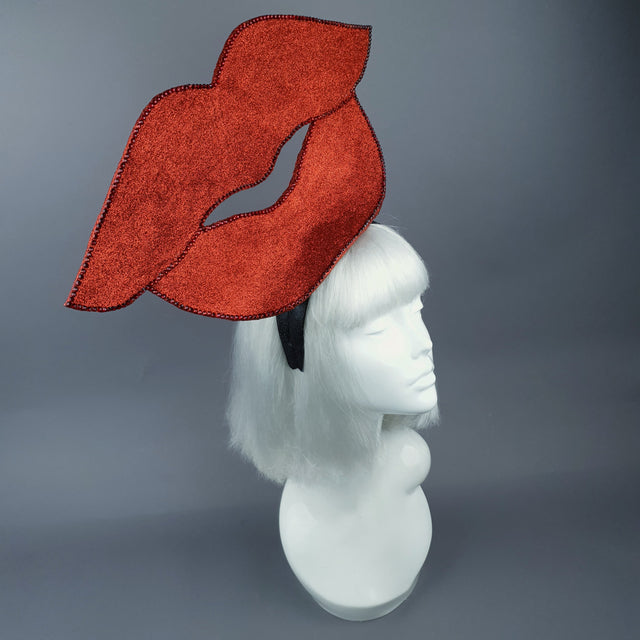 "Smooch" Giant Red Glitter Lips Headpiece