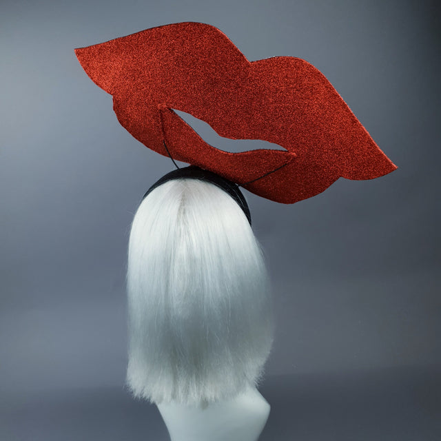 "Smooch" Giant Red Glitter Lips Headpiece