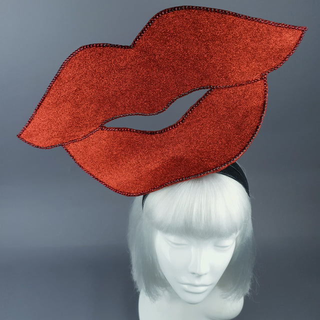 "Smooch" Giant Red Glitter Lips Headpiece