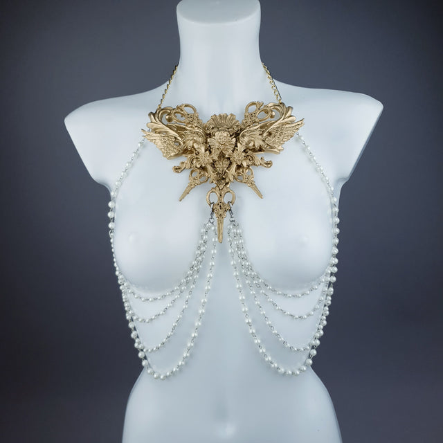 "Deianira" Gold Filigree & Pearl Ribcage Body Jewellery