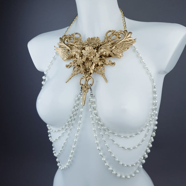 "Deianira" Gold Filigree & Pearl Ribcage Body Jewellery