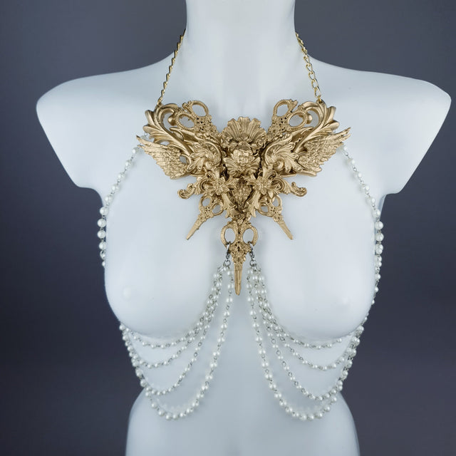 "Deianira" Gold Filigree & Pearl Ribcage Body Jewellery