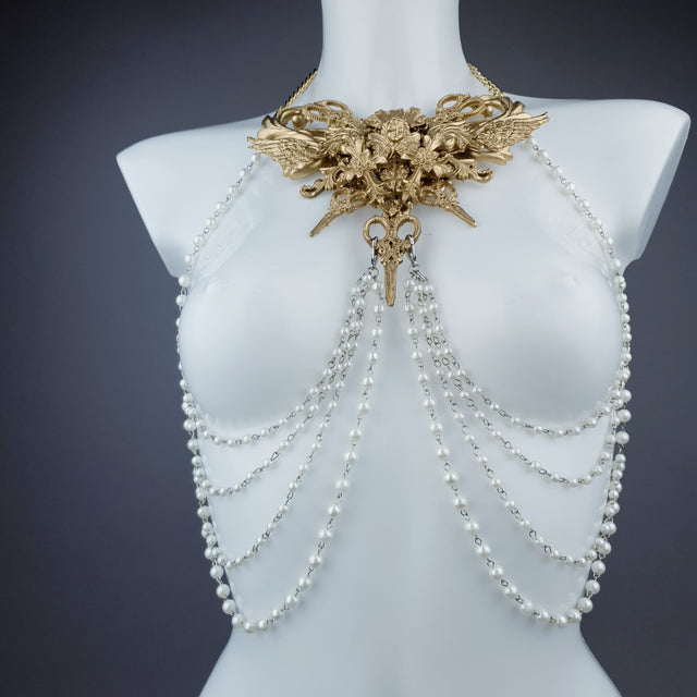 "Deianira" Gold Filigree & Pearl Ribcage Body Jewellery