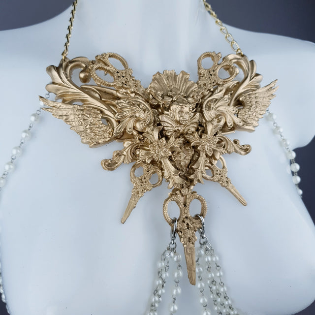 "Deianira" Gold Filigree & Pearl Ribcage Body Jewellery