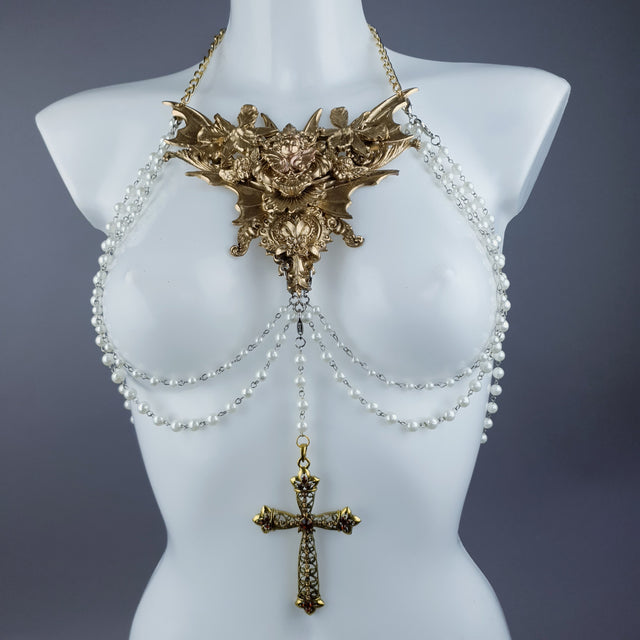 "Celestria" Gold Filigree & Pearl Neckpiece