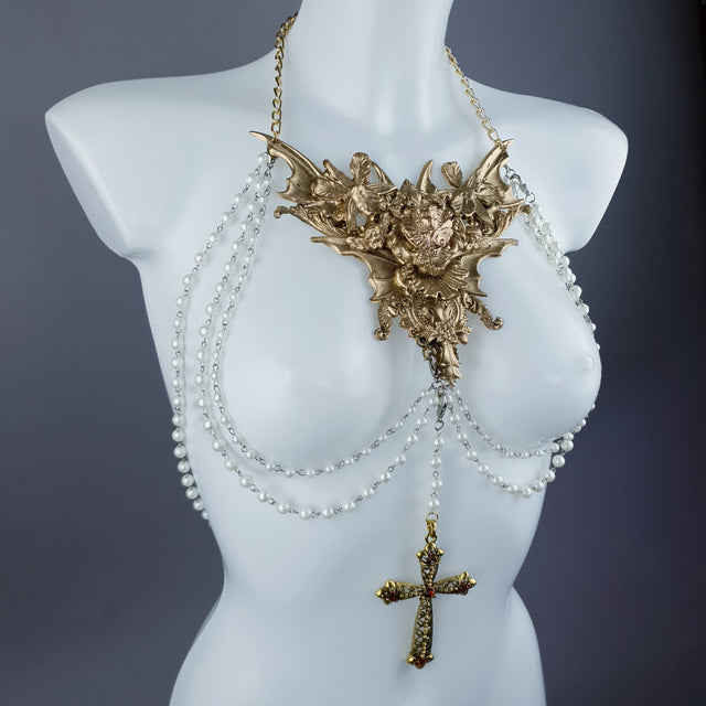 "Celestria" Gold Filigree & Pearl Neckpiece