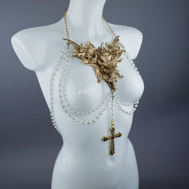 "Celestria" Gold Filigree & Pearl Neckpiece