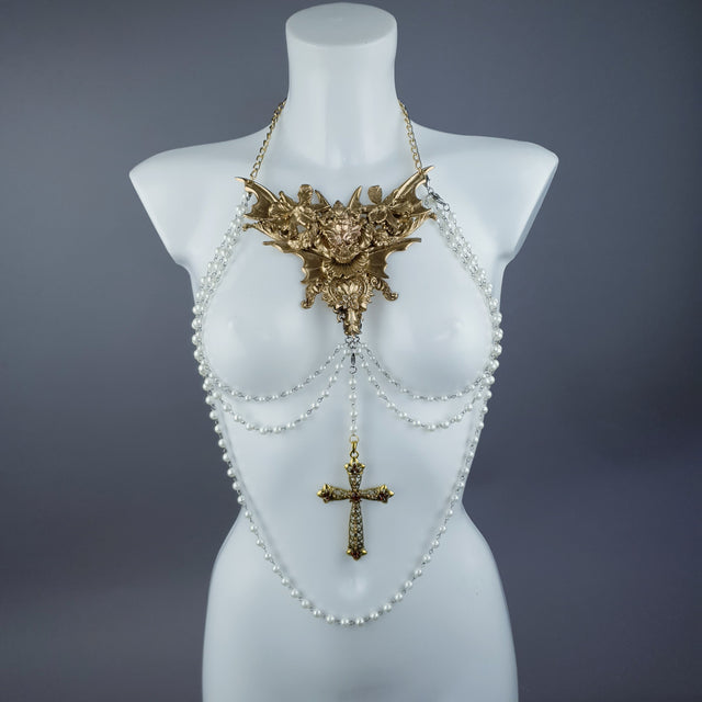 "Celestria" Gold Filigree & Pearl Neckpiece
