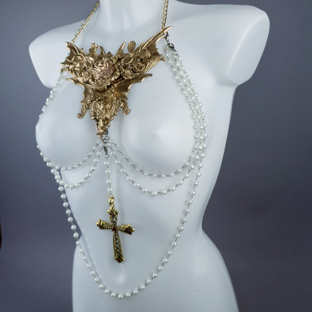 "Celestria" Gold Filigree & Pearl Neckpiece