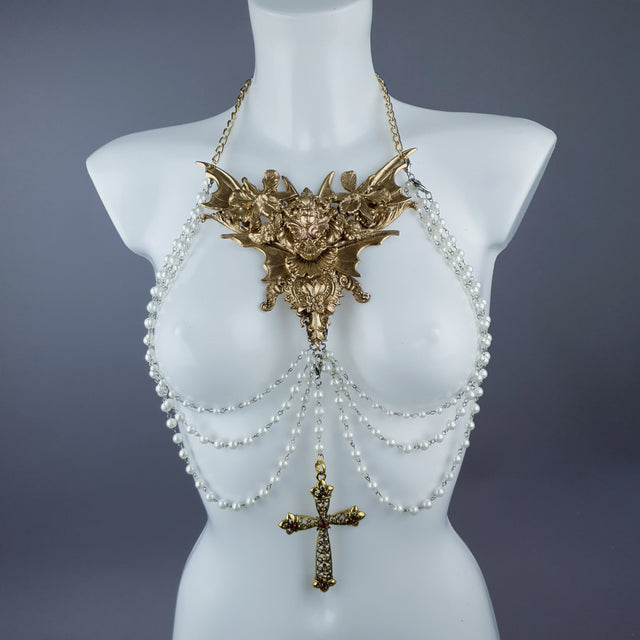 "Celestria" Gold Filigree & Pearl Neckpiece