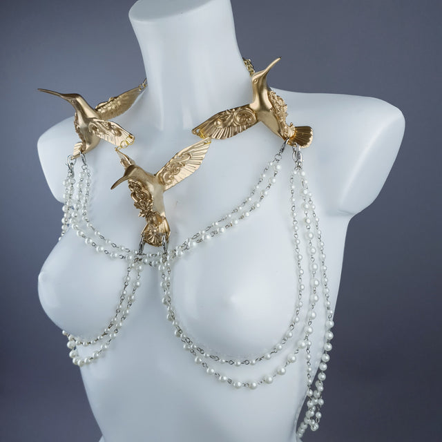 "Sidero" Gold Hummingbirds & Pearl Body Jewellery