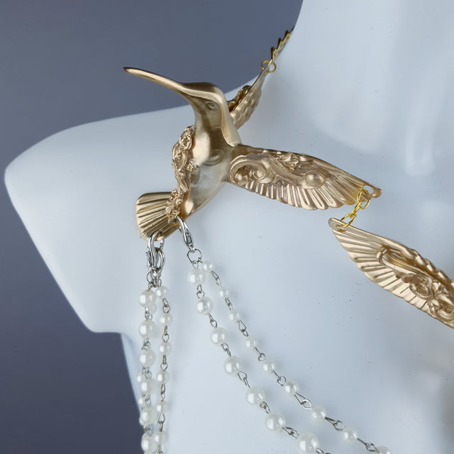 "Sidero" Gold Hummingbirds & Pearl Body Jewellery
