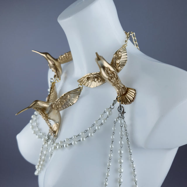 "Sidero" Gold Hummingbirds & Pearl Body Jewellery