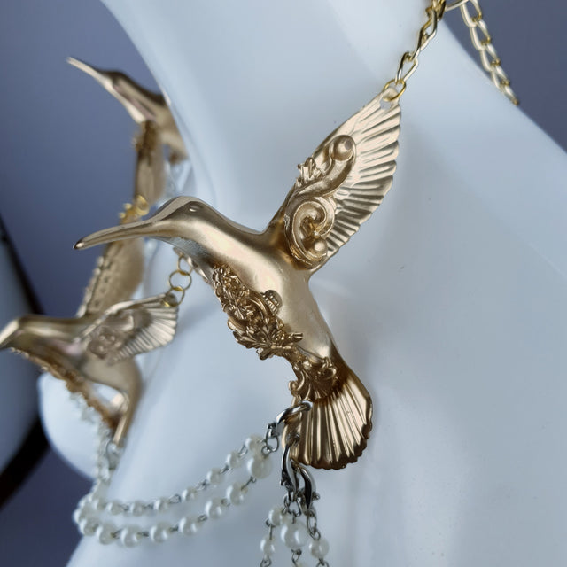 "Sidero" Gold Hummingbirds & Pearl Body Jewellery