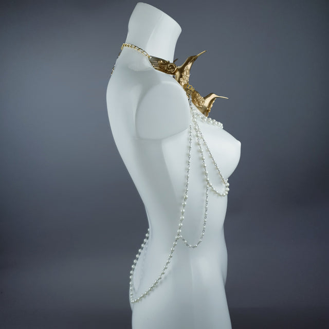 "Sidero" Gold Hummingbirds & Pearl Body Jewellery