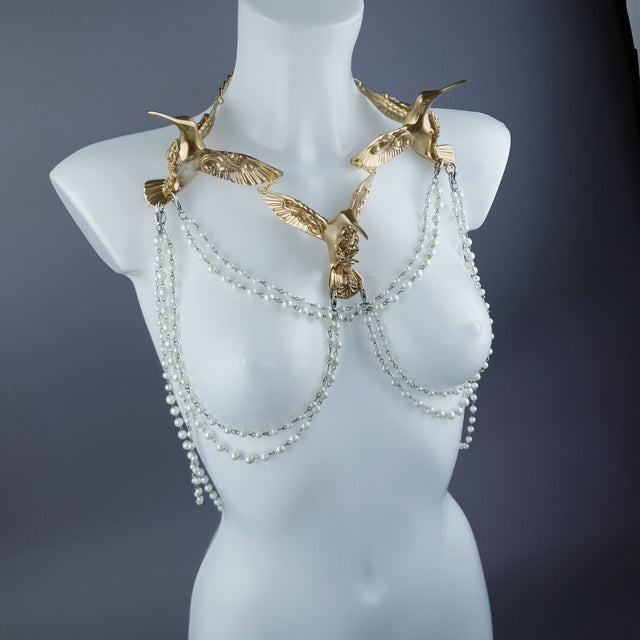 "Sidero" Gold Hummingbirds & Pearl Body Jewellery