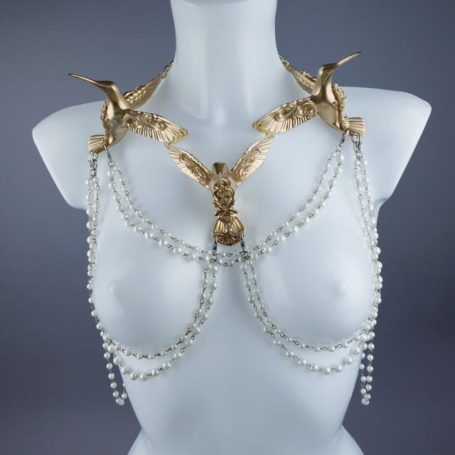 "Sidero" Gold Hummingbirds & Pearl Body Jewellery