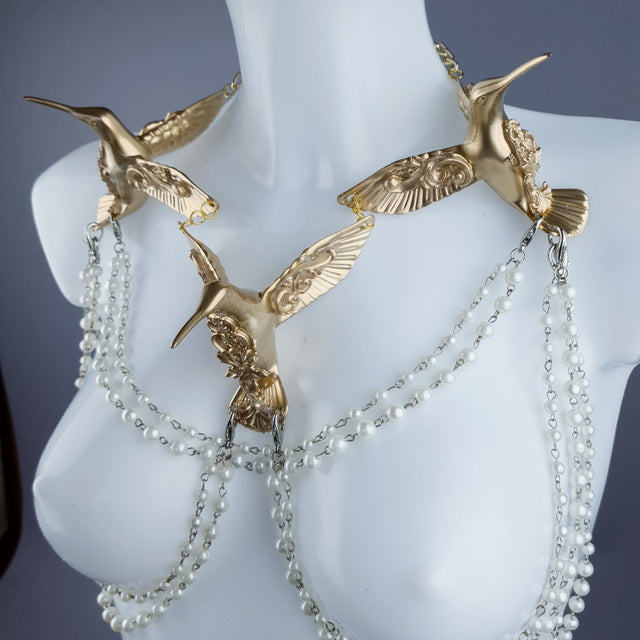 "Sidero" Gold Hummingbirds & Pearl Body Jewellery