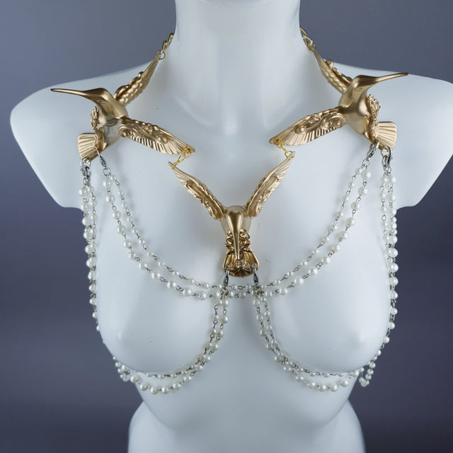 "Sidero" Gold Hummingbirds & Pearl Body Jewellery